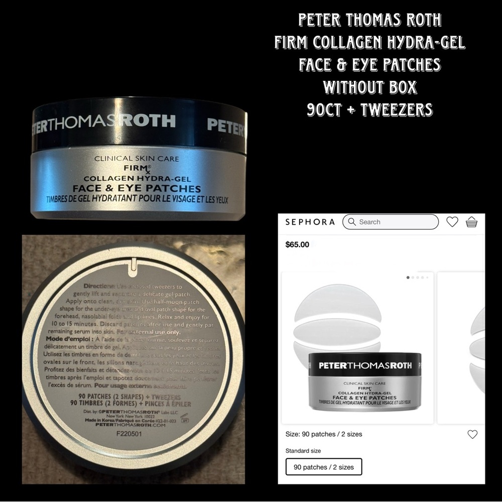 Peter Thomas Roth Firm Collagen Hydra-Gel Face & Eye Patches 90ct + Tweezers